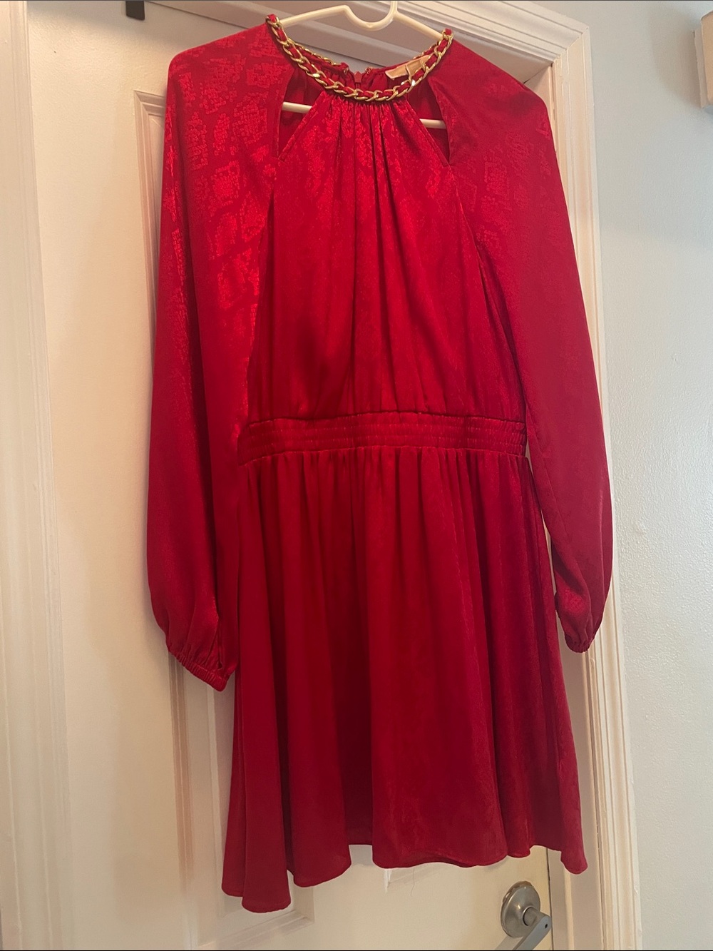 Michael Kors Red Long-Sleeve Chain-Detail Dress